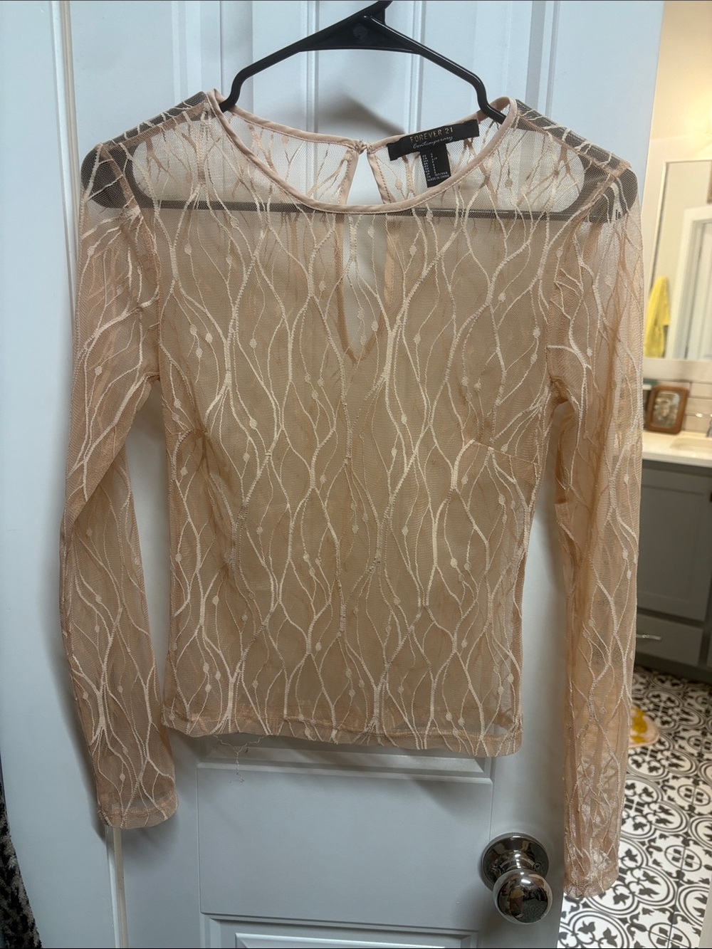 Forever 21 Sheer Embroidered Long-Sleeve Top - Nude